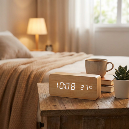 Réveil Digital Bois LED | WoodGlow™