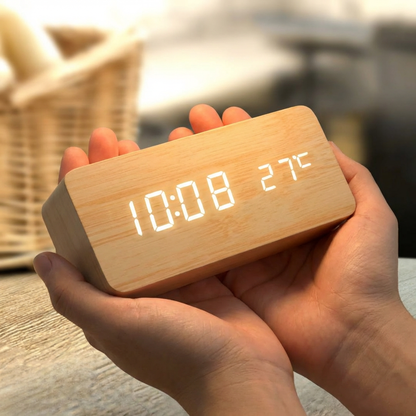 Réveil Digital Bois LED | WoodGlow™