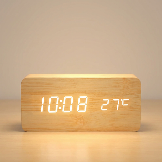 Réveil Digital Bois LED | WoodGlow™